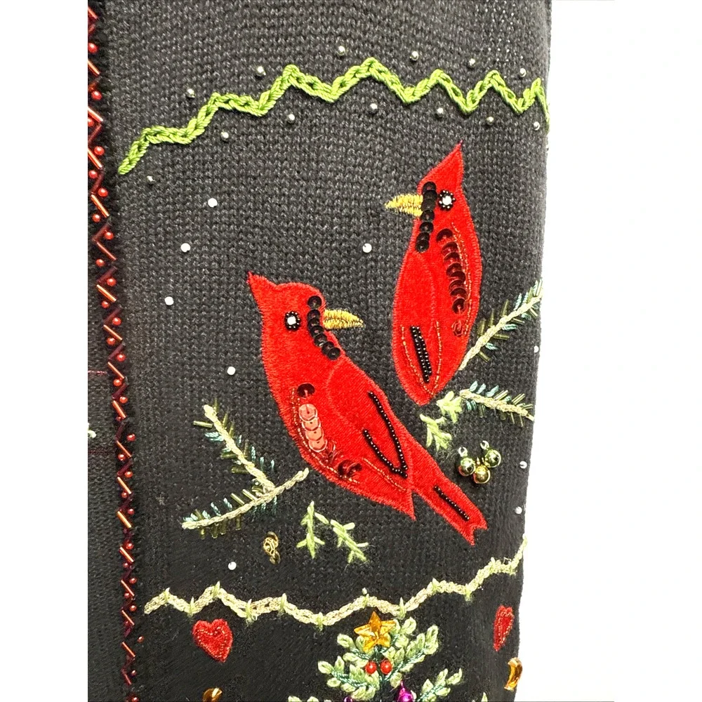 Christmas Holiday Sweater Vest Women’s Size Small Red Cardinals Embellished EUC - Picture 8 of 11